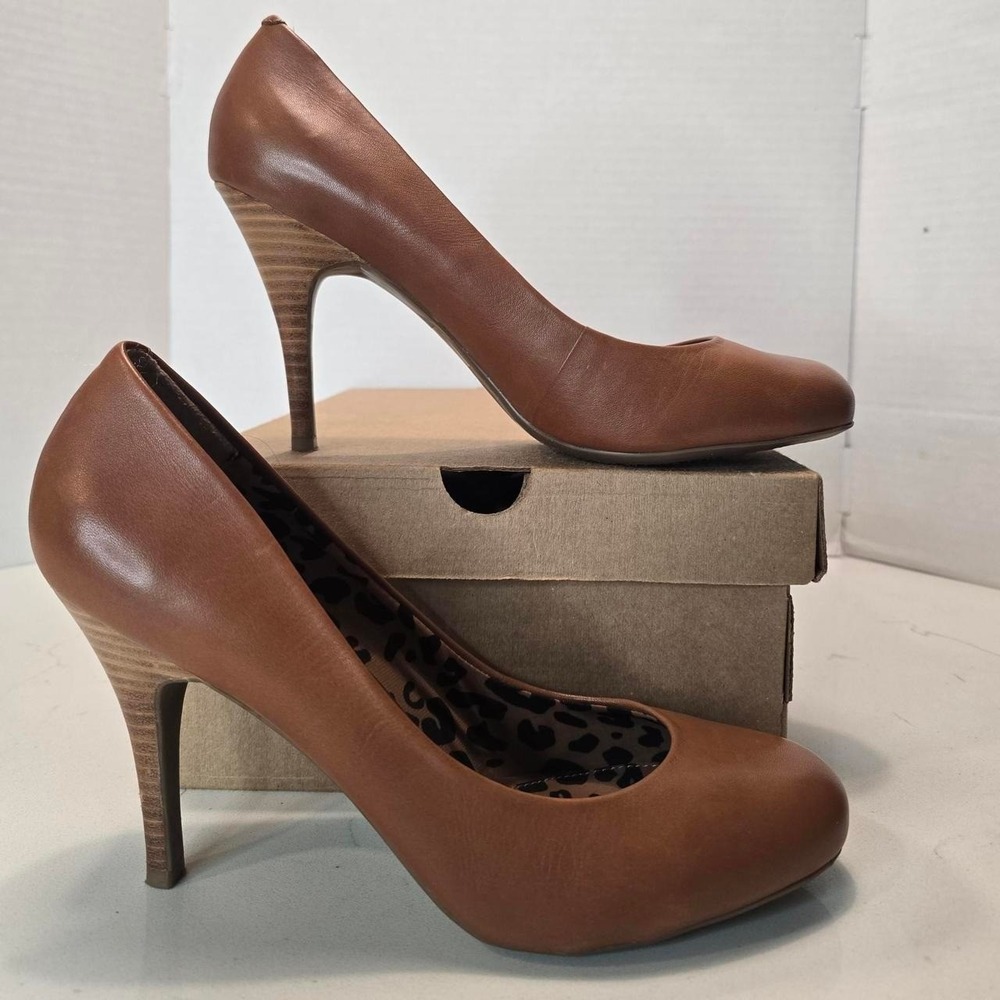 Jessica Simpson RUST BROWN LEATHER 3.75" HIGH HEELS PARTY SHOES LNWO- 10 B